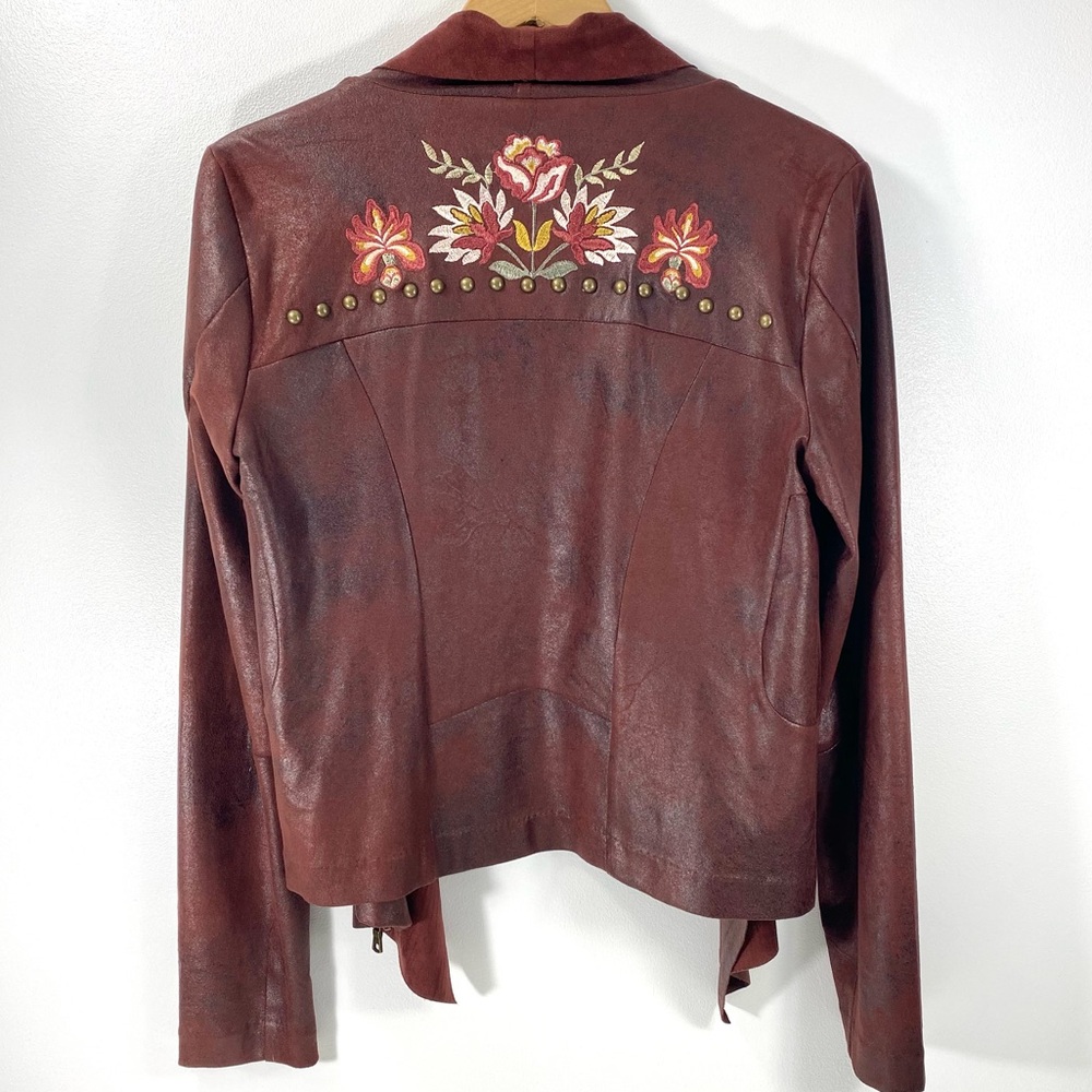 Shyanne Mahogany Red Western Faux Leather Floral Embroidered Studded Jacket S